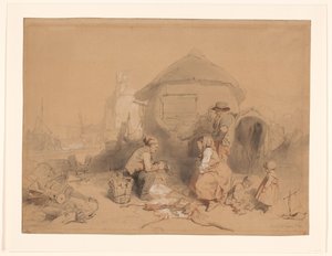Gespräch am Strand bei einem zum Wohnhaus umgebauten Boot