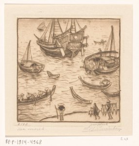 Schiffe in einer Bucht an der Ostküste von Lombok von Wijnand Otto Jan Nieuwenkamp (signed by artist)