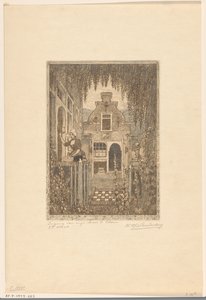 Frau in Tracht, die an eine Haustür in Edam klopft von Wijnand Otto Jan Nieuwenkamp (signed by artist)