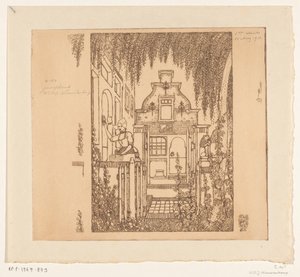 Frau in Tracht klopft an eine Haustür in Edam (Aan de voordeur) von Wijnand Otto Jan Nieuwenkamp (signed by artist)