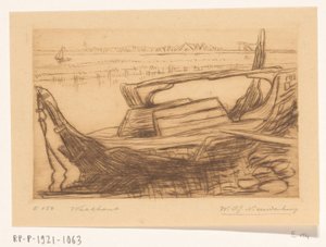 Wrack eines Botters im Hafen von Monnickendam von Wijnand Otto Jan Nieuwenkamp (signed by artist)