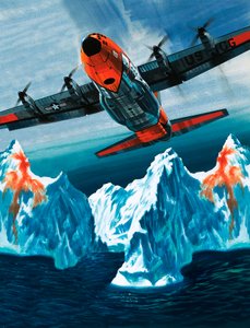 Ein Lockheed Hercules patrouilliert Eisberge für die Küstenwache