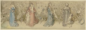 Vier allegorische Frauendarstellungen von Wilhelm Busch