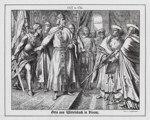 Der Heilige Römische Kaiser Friedrich I. hält Otto von Wittelsbach davon ab, den päpstlichen Legaten in Besançon anzugreifen