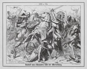 Der rebellische Herzog Rudolf von Schwaben tödlich verwundet in der Schlacht an der Elster