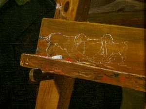 Ein junger Künstler (Ditlev Blunck) betrachtet eine Skizze im Spiegel, (Detail)