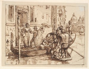 Aussteigen aus einer Gondel im Canal Grande in Venedig. Im Hintergrund Santa Maria della Salute von Wilhelm Marstrand