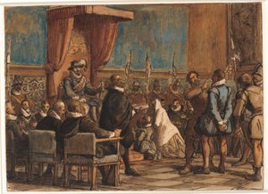 Chr. 4. lässt den Henker die Ordenskette und das Schwert vom Fälscher Christopher Rosenkrantz nehmen von Wilhelm Marstrand