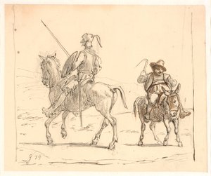 Don Quixote reitet nach links, Sancho Pansa nach rechts von Wilhelm Marstrand