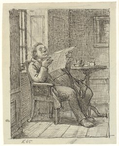 Ein dicker Herr, der Zeitung liest, mit seinem Kaffee von Wilhelm Marstrand