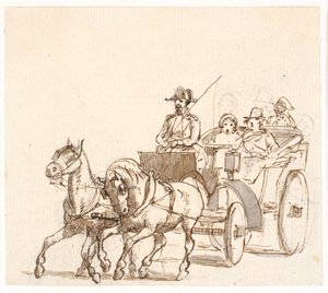 Landauer. Kutscher mit dreieckigem Hut, Herrschaft und Diener von Wilhelm Marstrand