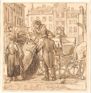 Die Damen steigen auf dem Hanserplatz in den Wagen von Wilhelm Marstrand