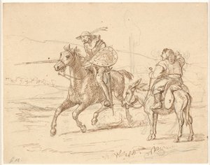 Während Sancho zusieht, greift Don Quixote an von Wilhelm Marstrand