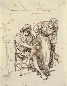 Mädchen betrachtet einen jungen Fischer, der auf einem Stuhl sitzt von Wilhelm Marstrand