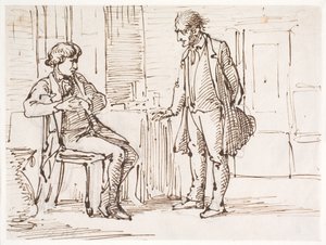 Gespräch zwischen einem sitzenden jüngeren und einem stehenden älteren Mann von Wilhelm Marstrand