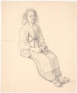 Sitzende schwedische Frau mit Strickzeug von Wilhelm Marstrand