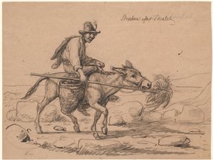 "Streben nach dem Ideal". Italienischer Eselreiter treibt das Tier an, indem er einen Büschel Heu an einer Stange vor seine Nase hält von Wilhelm Marstrand