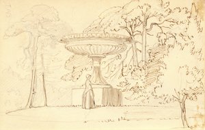Südlicher Garten mit einer Dame an einer kolossalen Schale
