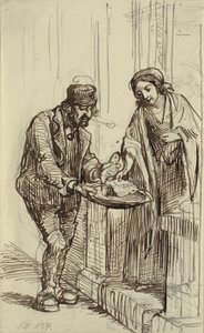 Junge Dame und Fischhändler von Wilhelm Marstrand
