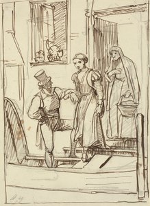 Junges Mädchen und alte Frau werden von einem Mann in eine Gondel geholfen von Wilhelm Marstrand