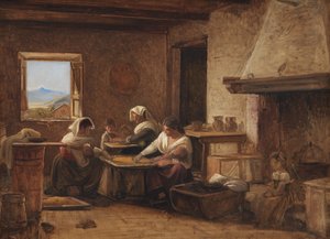 Frauen arbeiten in der Küche eines Bauernhauses in der Nähe von Olevano, Italien