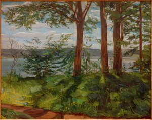 Landschaft am Starnberger See mit drei Bäumen von Wilhelm Trübner