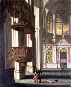 Kircheninterieur mit eleganten Figuren