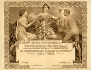 Louisiana Purchase Exposition Blanko-Goldmedaillen-Zertifikat, 1904 von Will H. Low