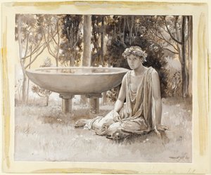 Die bewachte Nymphe, die auf dem Grün leicht lächelt von Will Hicock Low