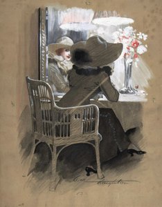 Porträt einer sitzenden Frau an einem Tisch, ca. 1896