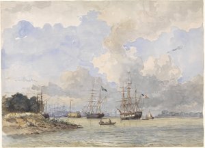 Maas vor Rotterdam, mit einem amerikanischen und schwedischen Schiff