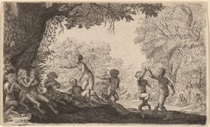 Bacchanal mit einem tanzenden Paar rechts von Willem Basse