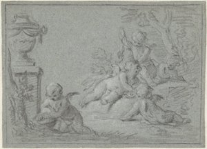 Putti in einer Landschaft mit einer Vase von Willem Bilderdijk