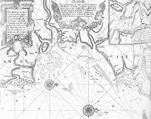 Die Themsemündung aus dem See-Spiegel-Atlas von Willem Janszoon Blaeu, veröffentlicht in Amsterdam im Jahr 1633 von Willem Blaeu