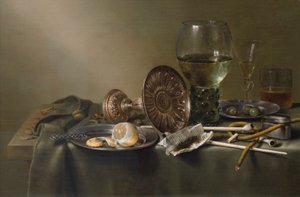 Stillleben mit Gläsern und Tabak von Willem Claesz. Heda