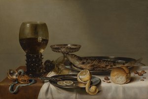 Stillleben mit einem Römer und Uhr von Willem Claesz. Heda