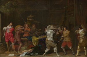 Soldaten kämpfen um Beute in einer Scheune, ca. 1623