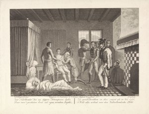 Prinz von Oranien nach seiner Verwundung in medizinischer Behandlung im Feldlazarett, 1815 von Willem Hendrik Hoogkamer