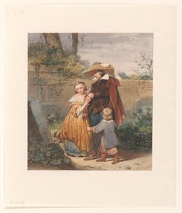 Ein Vater mit zwei Kindern am Grab der Mutter von Willem Hendrik Schmidt