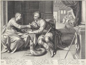 Esau verkauft sein Erstgeburtsrecht an Jakob von Willem Isaacsz. van Swanenburg