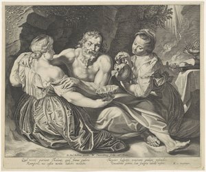 Lot wird von seinen Töchtern betrunken gemacht von Willem Isaacsz. van Swanenburg