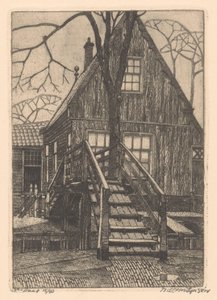 Haus mit Brücke in Westzaan von Willem Jansen (graveur) (signed by artist)
