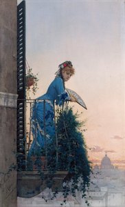 Eine elegante Schönheit auf einem Balkon mit Blick auf Rom, mit der Kuppel von St. Peter in der Ferne von Willem Johannes Martens