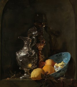 Stillleben mit Silberkrug und Porzellanschüssel