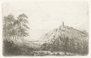 Berglandschaft mit Schloss auf Berggipfel