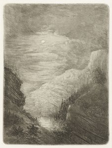 Berglandschaft mit Fluss im Mondlicht
