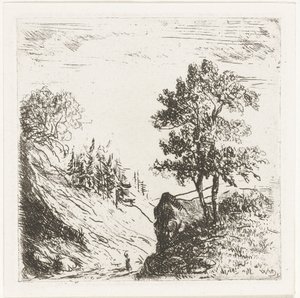 Hügellandschaft mit zwei Bäumen auf Felsen von Willem Matthias Jan van Dielen