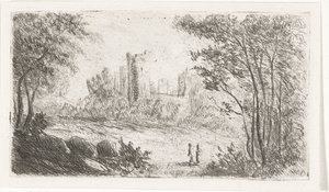 Landschaft mit Ruine eines Schlosses und zwei Figuren von Willem Matthias Jan van Dielen