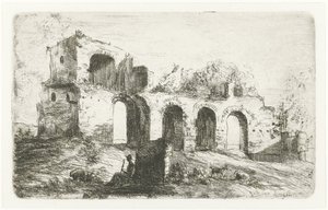 Südliche Landschaft mit Ruine und Hirte mit Vieh von Willem Matthias Jan van Dielen