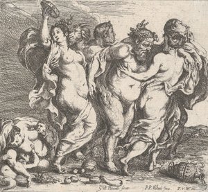 Der betrunkene Silen, begleitet von Nymphen und Satyrn, 1632 von Willem Panneels